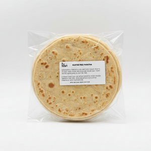 خبز البراتا خالي من الغلوتين، طري بطبقات واضحة وطعم غني،